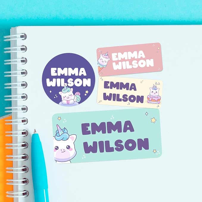 Personalized Name Tag Stickers for Kids | Unicorn Waterproof Labels for School by Cryptonite