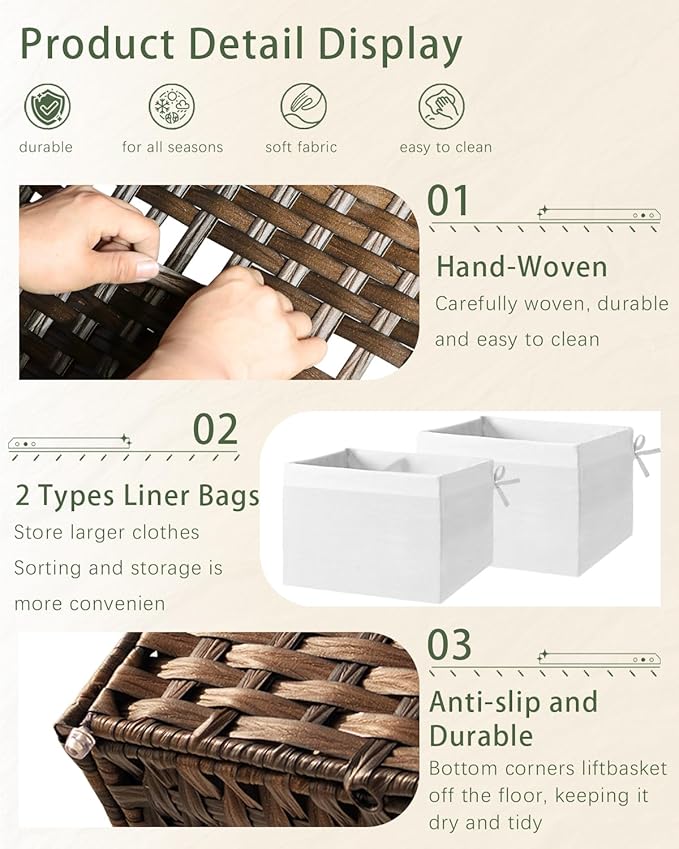 Storage Basket with Lid Rattan Woven Storage Baskets with 2 Separate Lids - Image 3