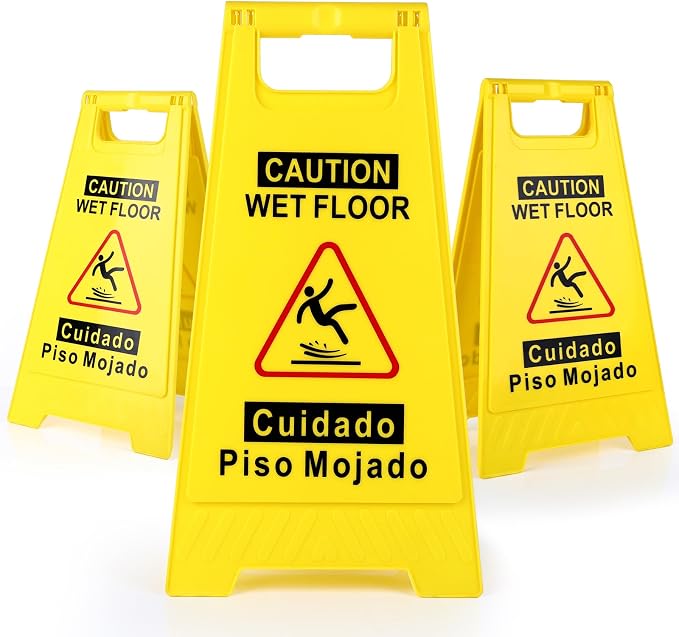 3-Pack Caution Wet Floor Sign, 17.5" Height, Bright Yellow Double-Sided Folding by Unknown
