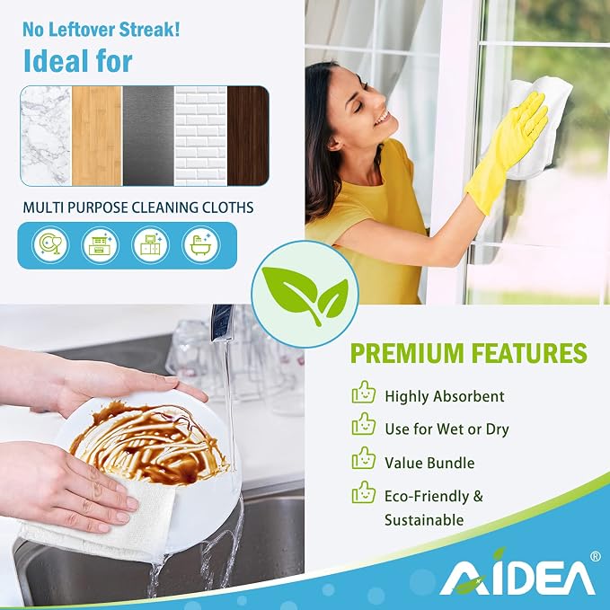 AIDEA Microfiber Cleaning Cloth 12PK, Dish Cloths White, Strong Water Absorption - Image 7