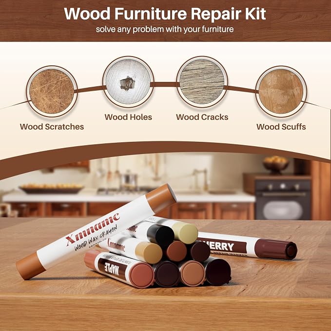 12 Colors Wood Filler Sticks Furniture Markers, Wood Floor Scratch Repair Kit - Image 3