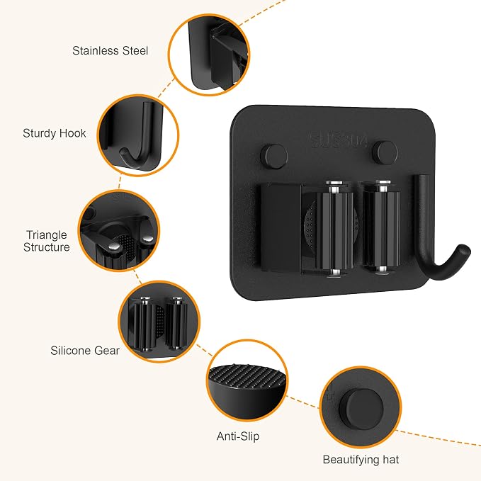 4 Pack Stainless Steel Broom Holder Wall Mount - Image 3