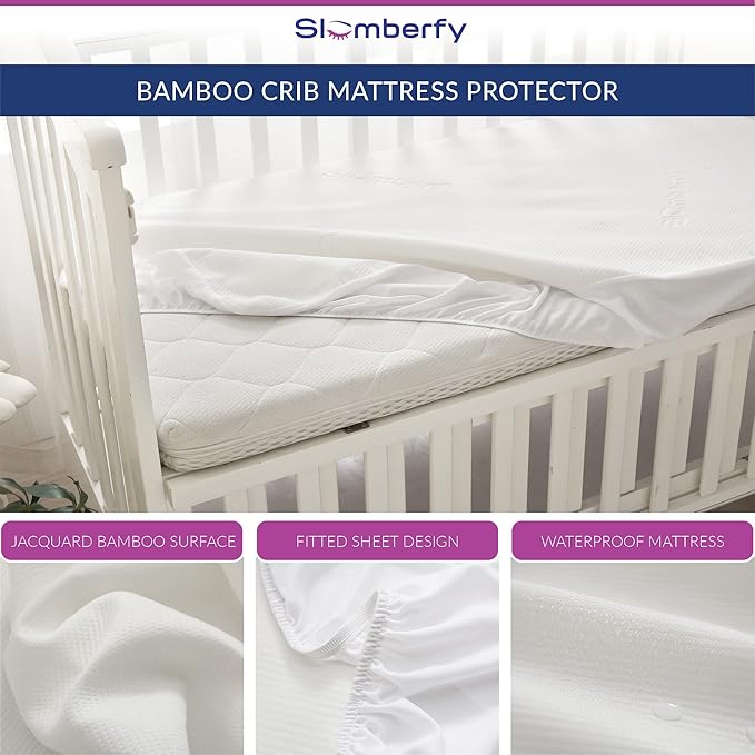 Bamboo Crib Mattress Protector by Slumberfy, Waterproof and Hypoallergenic - Image 4
