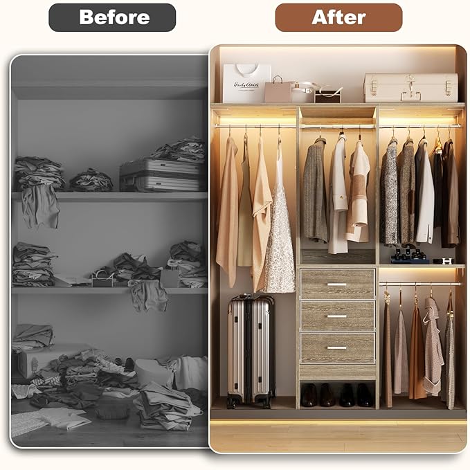 4FT Small Closet System with 3 Fabric Drawers, Flexible Built-In Clothes - Image 3
