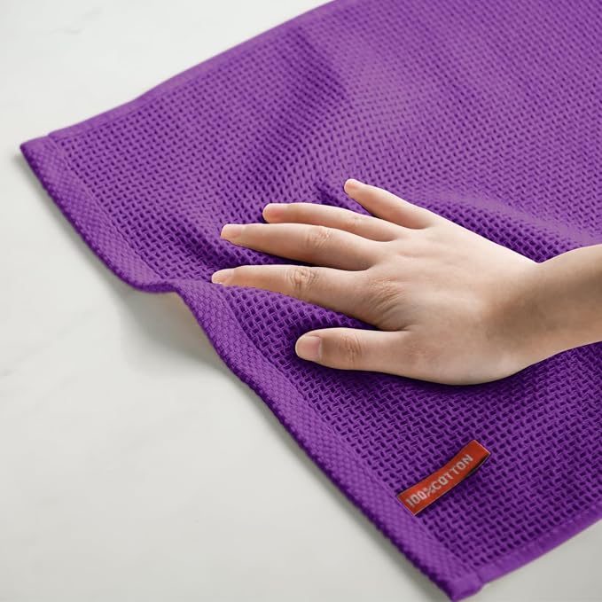 Artoid Mode 100% Cotton Purple Waffle Weave Kitchen Dish Cloths, 12x12 Inch - Image 5