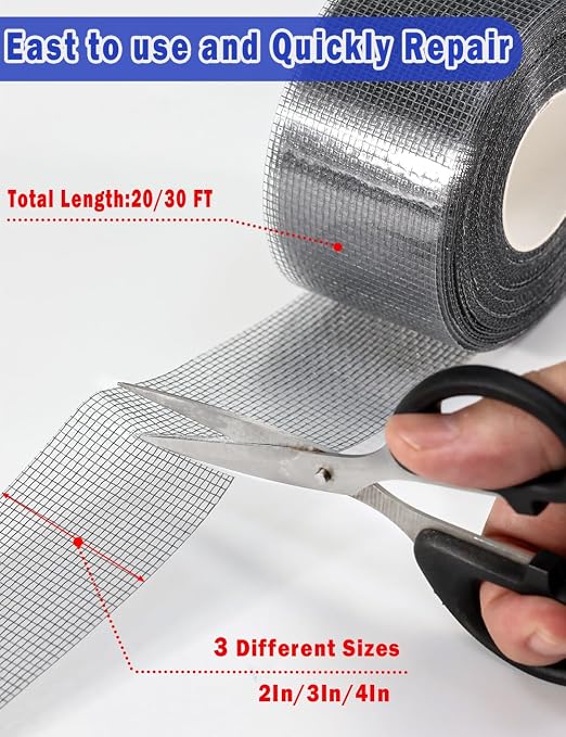 wohohoho Window Screen Repair Tape, 2 in X 20 FT Grey Screen Patch Repair Kit - Image 4