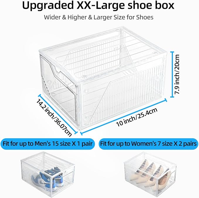 Modular XX-Large Shoe Organizer, Shoe Storage Organizer, 10 Pack Shoe Box Clear - Image 3