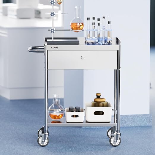 VEVOR Medical Cart, 2-Layer Stainless Steel Cart 220 lbs Weight Capacity - Image 8