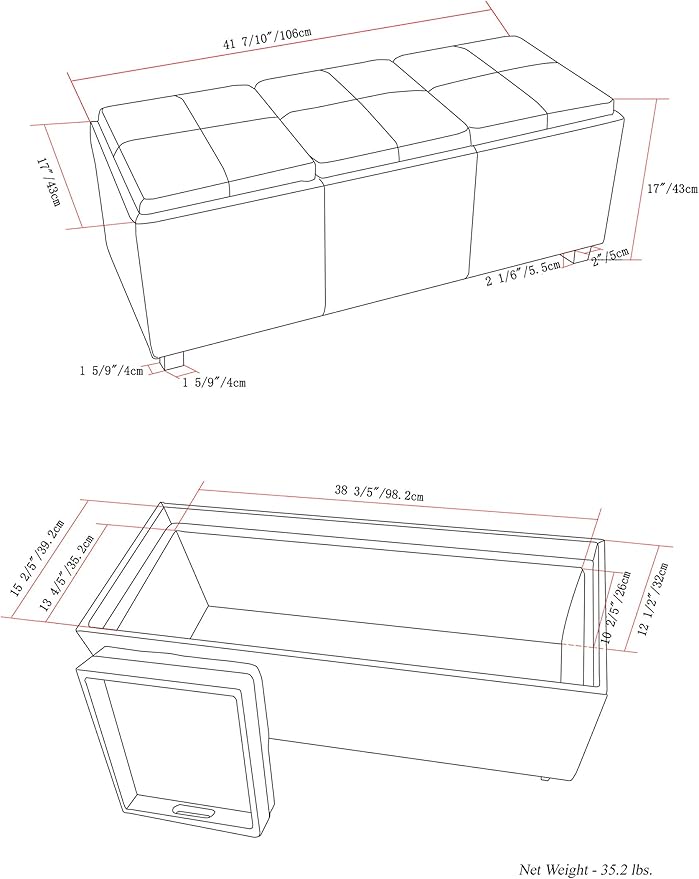 SIMPLIHOME Avalon 42 inch Wide Contemporary Rectangle Storage Ottoman in - Image 3