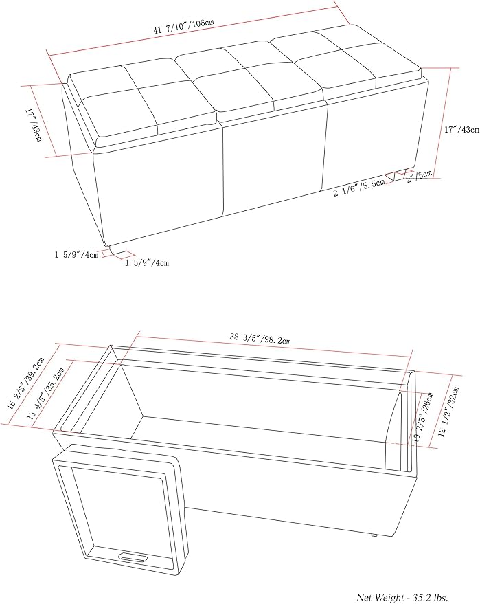 SIMPLIHOME Avalon 42 inch Wide Contemporary Rectangle Storage Ottoman in - Image 2