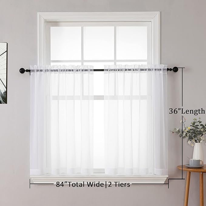 Chyhomenyc White Sheer Curtains 36 inch Length 2 Panels Set, Light Filtering - Image 7