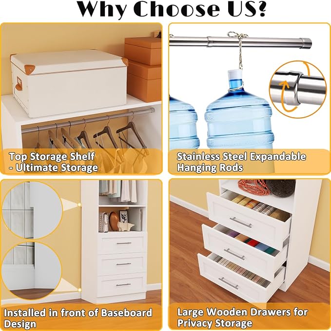Closet System with 4 Sets, 8FT Closet Organizer Systems with 6 Wooden Drawers & - Image 4