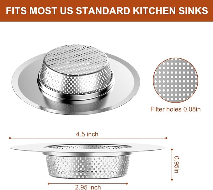 4 Pcs Stainless Steel Mesh Sink Drain Strainer, 4.5" Top / 3" Kitchen Filter - Image 2