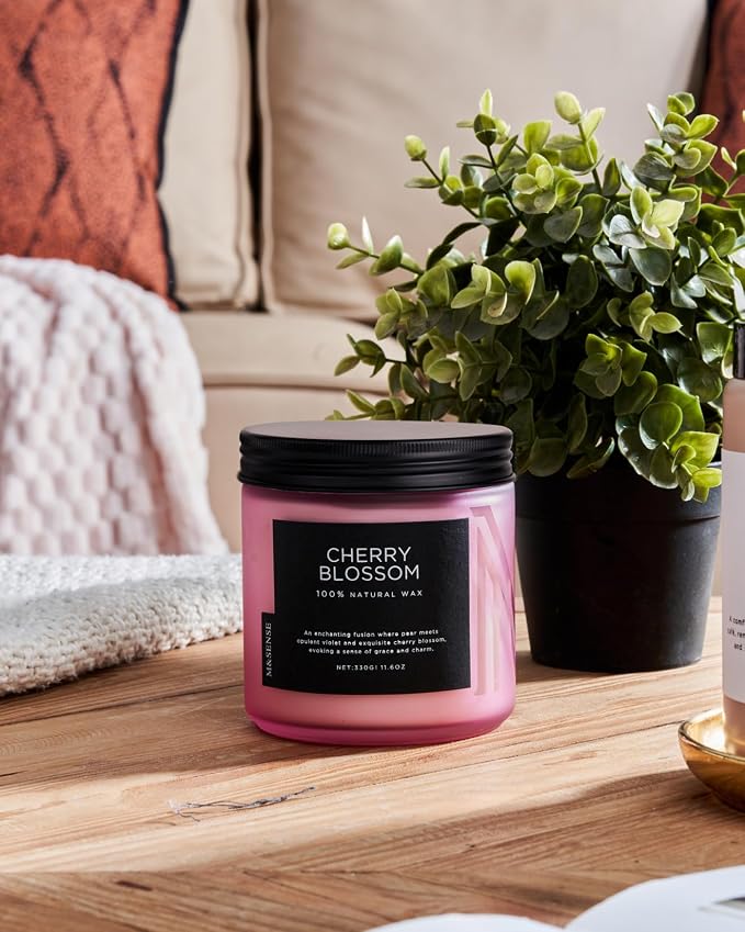 M&SENSE Cherry Blossom Scented Spring Candle, 70 Hours Long Lasting Soy Wax - Image 8
