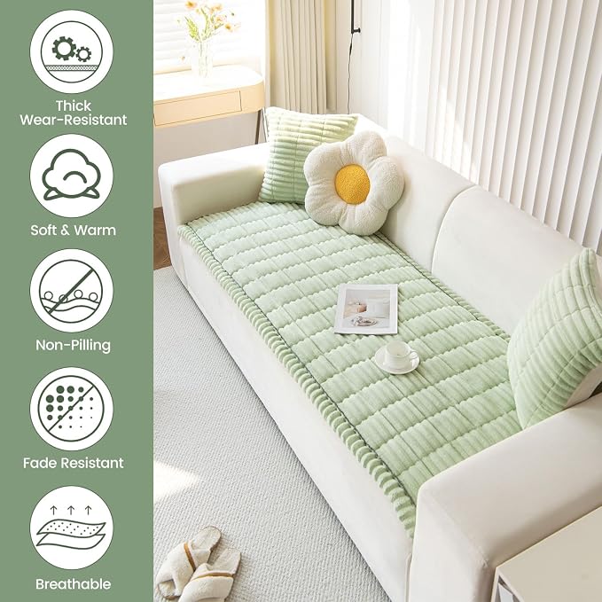 OTOB Couch Cover for Dogs Washable, Non Slip Plush Sofa Covers for 3 Cushion - Image 2