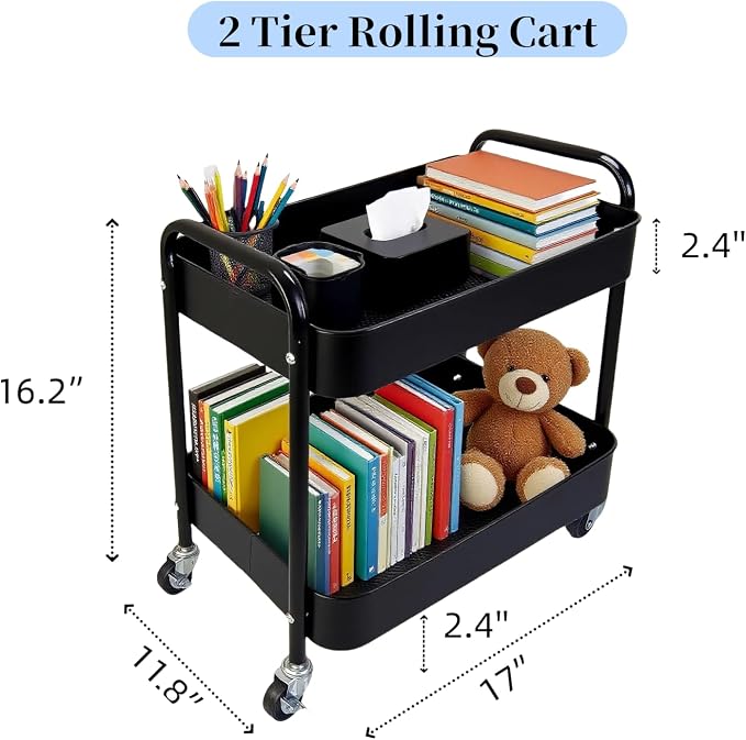 2 Tier Rolling Cart with Wheels - Image 5