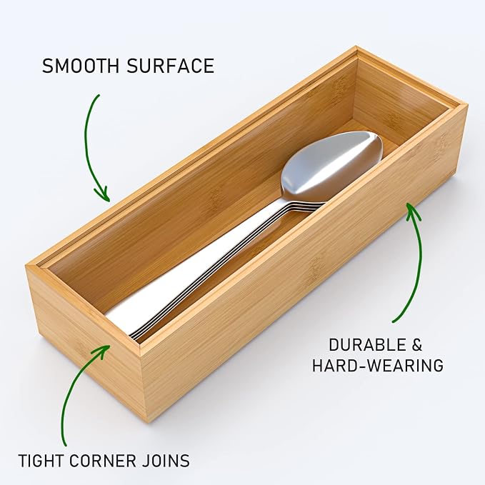 Silverware Tray for Drawer, Stackable Kitchen Bamboo Drawer Organizer 9" x 3" x - Image 5