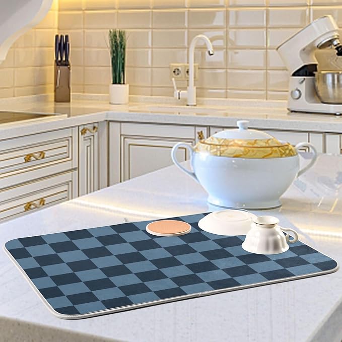 Buffalo Plaid Navy Blue Dish Drying Mat - Image 6