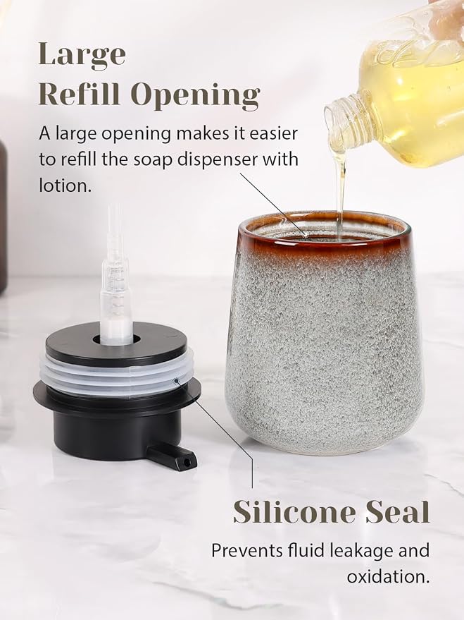 INGOFIN Ceramic Lotion Dispenser - 12 oz Refillable Hand Soap Dispenser Bathroom - Image 3