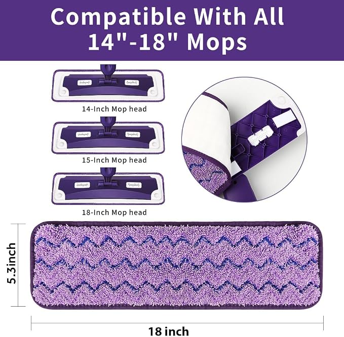 18 inch Mop Pads Refills, 3 Pack Microfiber Reusable Replacement Mop Pads Flat - Image 2