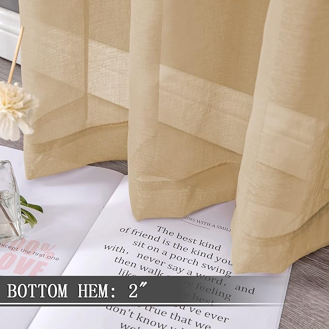 Tollpiz Sheer Curtains Bedroom Linen Textured Curtain Sheers Light Filtering - Image 4