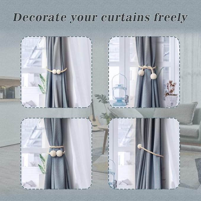 Hion Magnetic Curtain Tiebacks Beige 2pcs, Curtain Tiebacks Buckles Holdbacks - Image 4