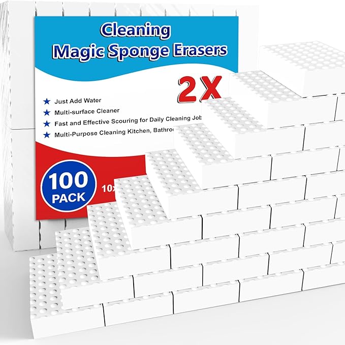 Magic Sponge Erasers, 100 Pack 2X Density Stronger Melamine Sponge Foam Pads by SmilinFit