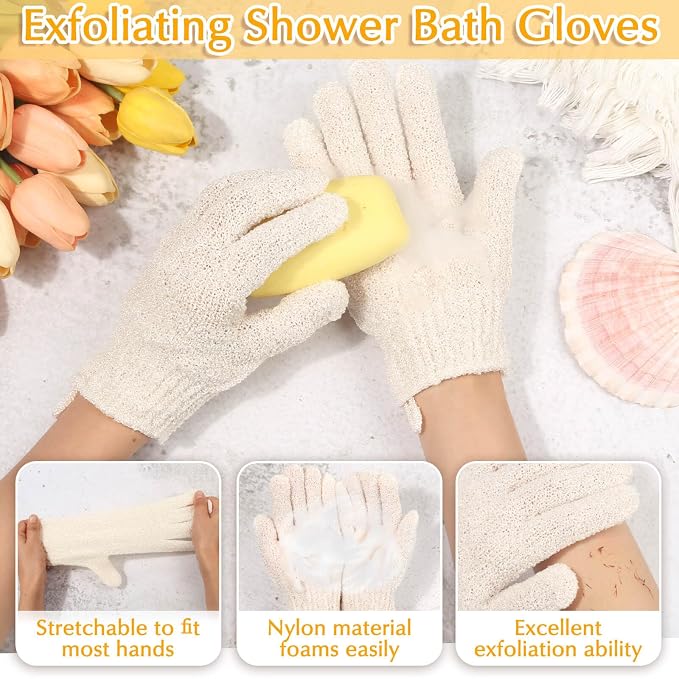 Anezus Exfoliating Back Scrubber Bath Gloves Set, Exfoliating Shower Towel - Image 3