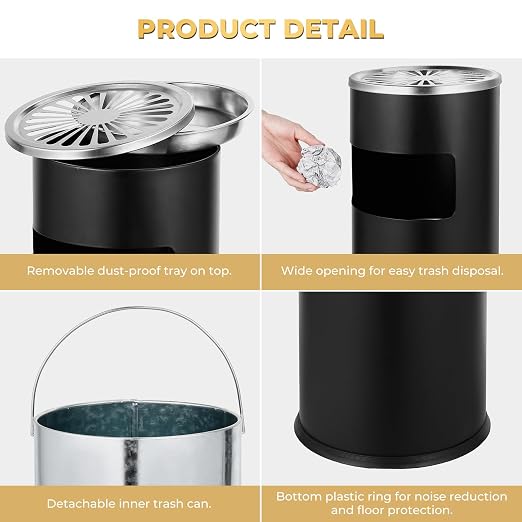 Trash Can Outdoor Waste Container Round Stainless Steel Trash Can - Image 4