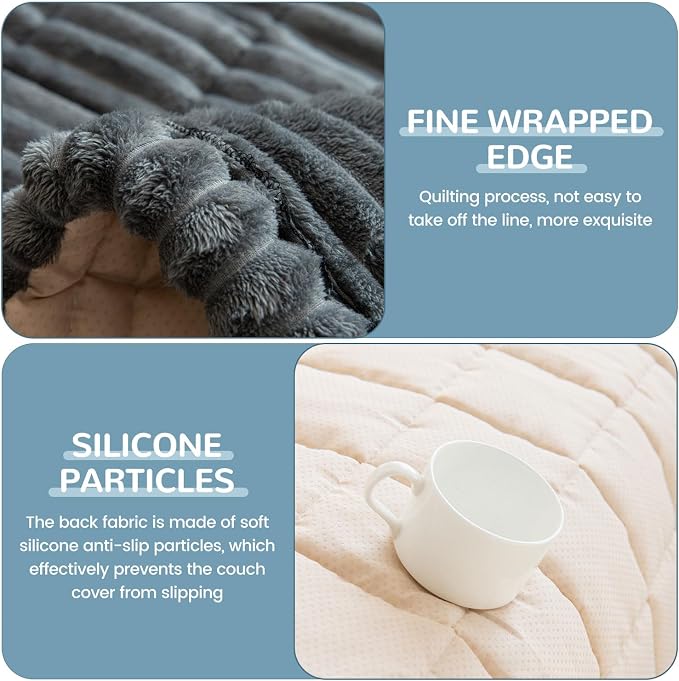 OTOB Couch Cover for Dogs Washable, Non Slip Plush Sofa Covers for 3 Cushion - Image 4