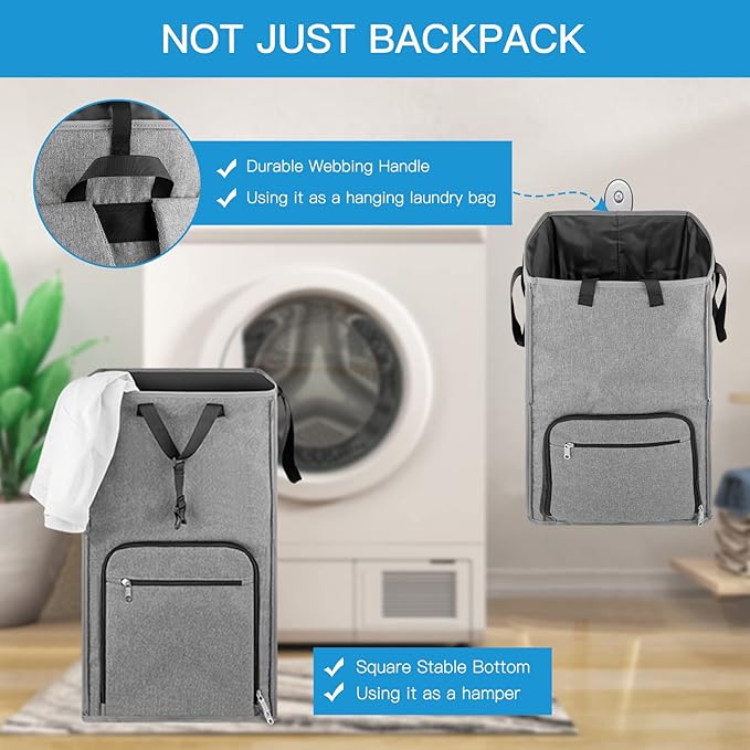 Laundry Backpack Bag, Bukere Extra Large 2 in 1 Laundry Hamper Basket - Image 4