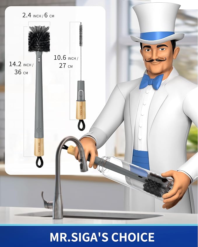 MR.SIGA Water Bottle Brush and Straw Cleaner Brush, Long Handle Bottle Cleaner - Image 2