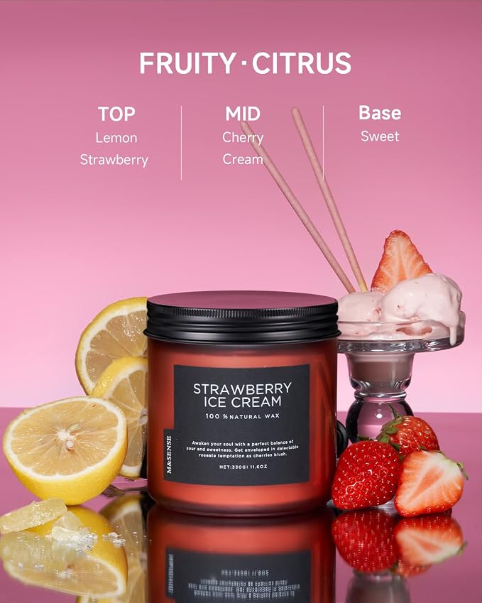 M&SENSE Natural Soy Candles for Home Strawberry Ice Cream Scented, 11.6oz 70 - Image 2