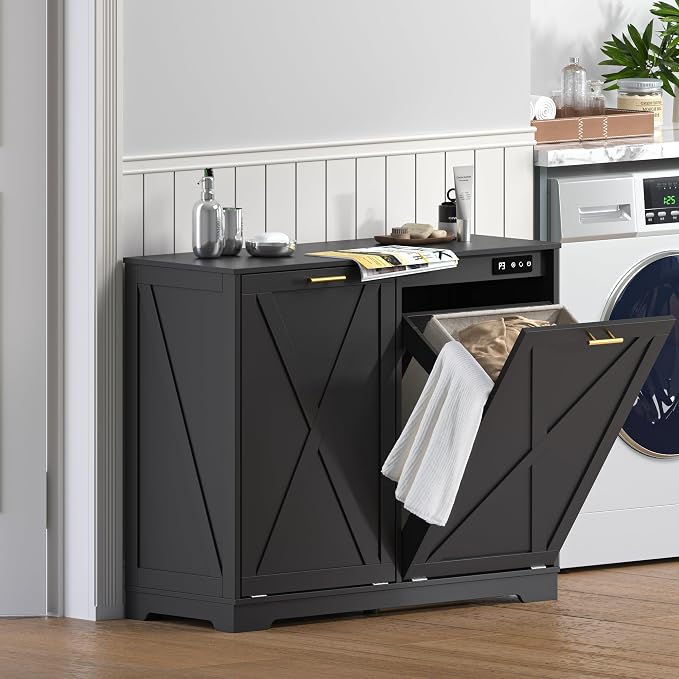 Tilt Out Trash Can Cabinet for 2 Bins, Hidden Recycle Garbage Bin Enclosure - Image 7