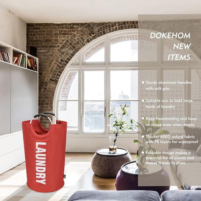 DOKEHOM 90L Large Laundry Basket, Collapsible Laundry Bag, Freestanding Tall - Image 2