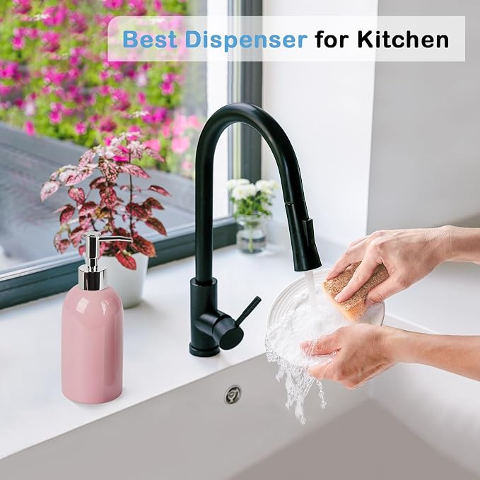 Natheeph 14OZ Ceramic Soap Dispenser Ceramic Soap Pump Dispenser Can Fill Liquid - Image 4