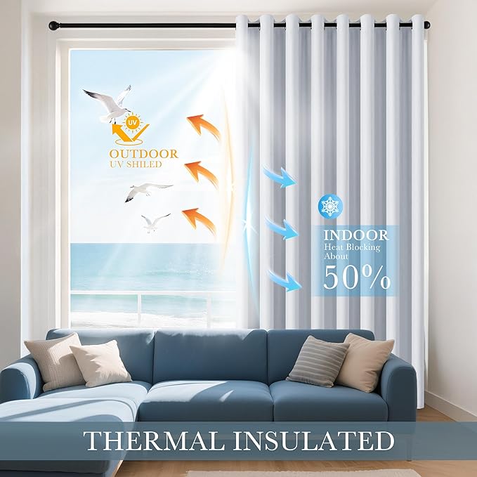 PONY DANCE Greyish White Room Darkening Kitchen Curtains 2 Panels Set, Thermal - Image 4