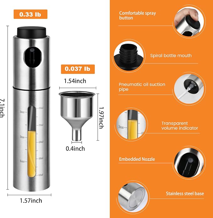 2 Pack Oil Bottle for Cooking, 100ml Stainless Steel Cooking Oil Spray Bottle - Image 5