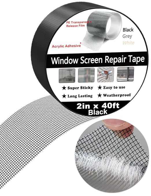 Wohohoho Window Screen Repair Tape, 2 in X 40 FT Black Screen Patch Repair Kit - Image 2