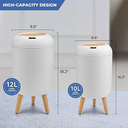 2 Pack Automatic Trash Can 12L /3 Gallon and 10L /2.64 Gallon Bathroom Trash Bin - Image 2