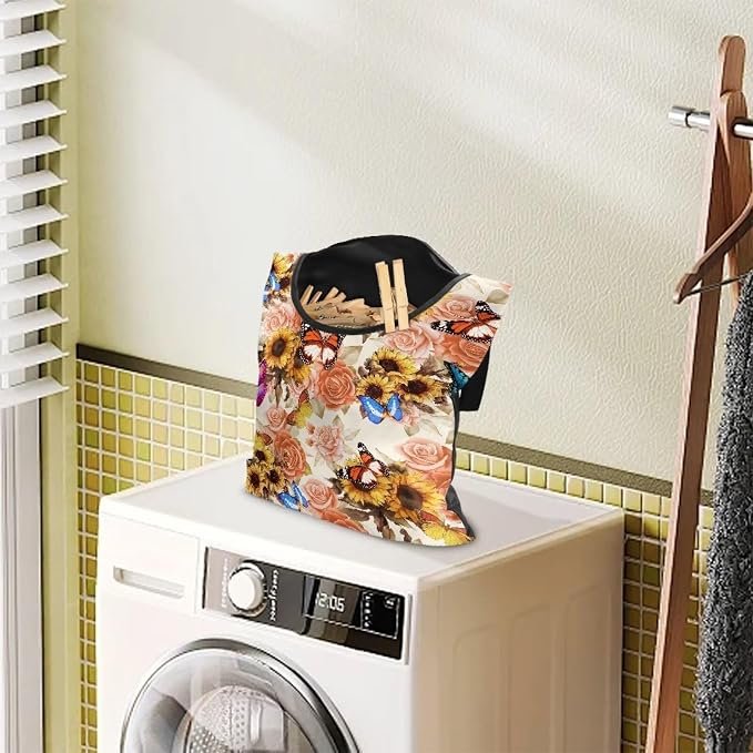 Butterfly Clothespin Bag with Hanging Sunflowers Rose Hook Waterproof Clothes - Image 3