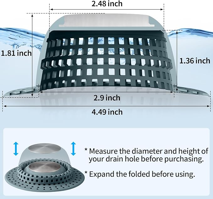 Shower Drain Hair Catcher, Bathtub Drain Cover Foldable Silicone Shower & Tub - Image 6