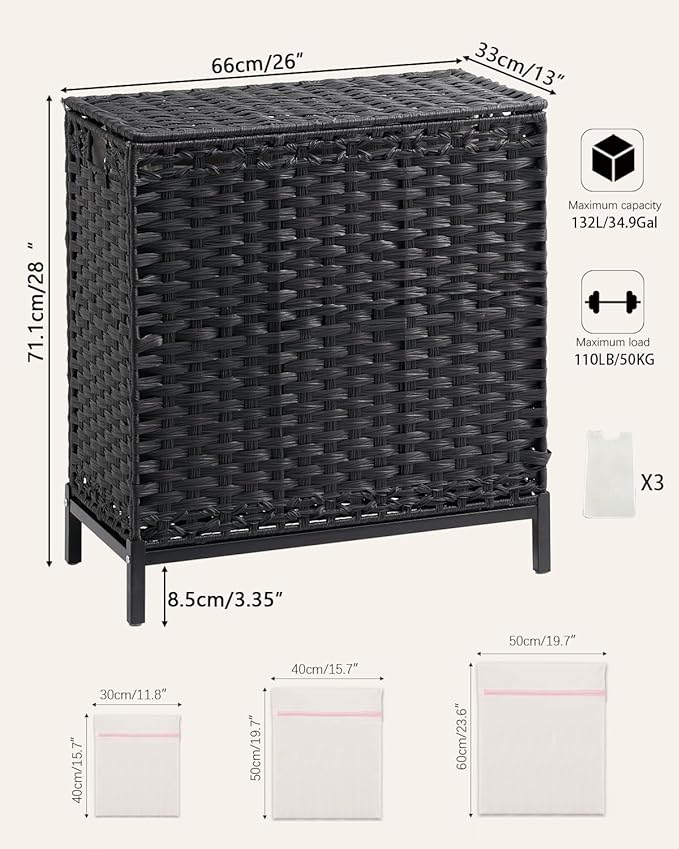 Laundry Hamper with Lid 132 L, Clothes Hamper with Lid, Handwoven Rattan - Image 5