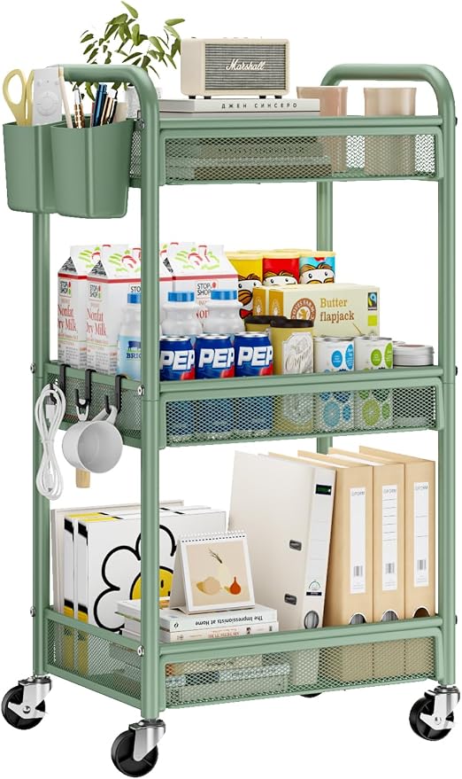 YASONIC 3 Tier Rolling Cart – Metal Utility Storage Cart by YASONIC