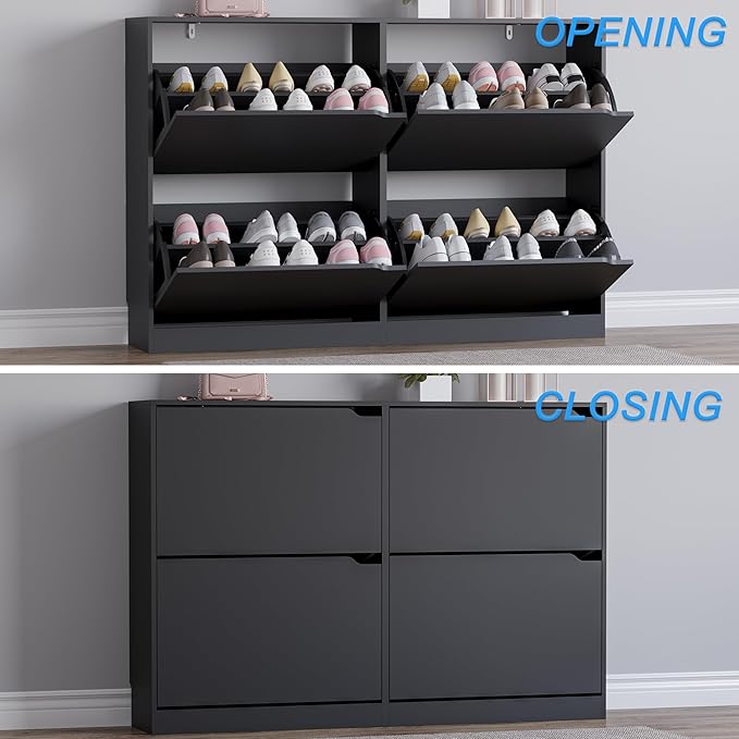 Shoe Cabinet with 4 Flip Drawers, Narrow Hidden Shoe Storage Cabinet, Slim - Image 5