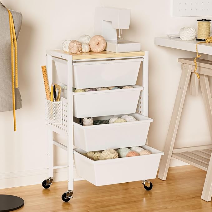 Rolling Cart with Drawers, Rolling Storage Cart with 5 Large Plastic Drawers & - Image 7