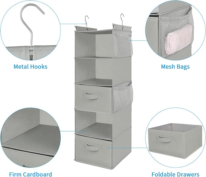 MAX Houser 5 Tier Shelf Hanging Closet Organizer, Cloth Hanging Shelf - Image 5