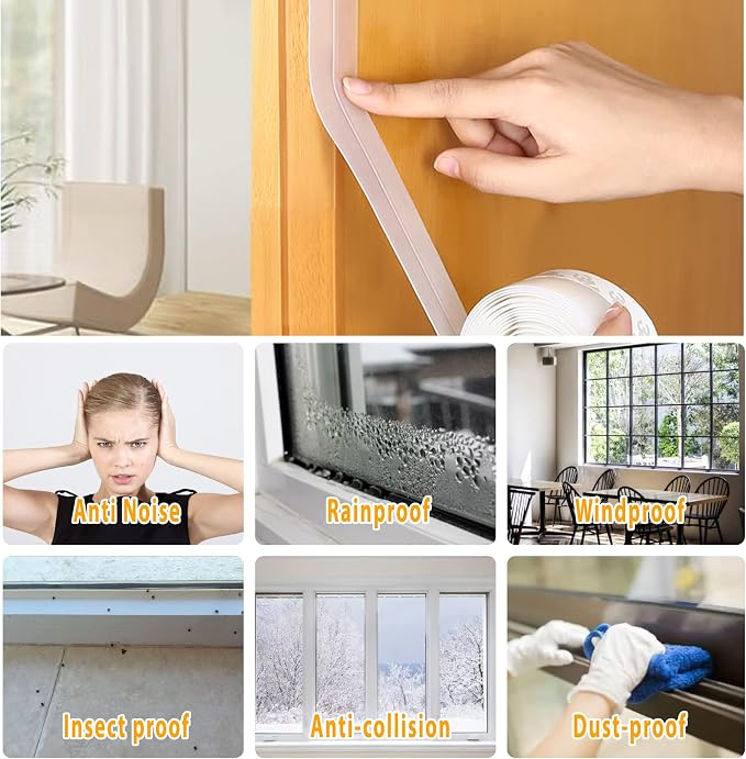 28.9 Ft Door Weather Stripping Door Seal Strip Tape, Silicone Door Draft Stopper - Image 3