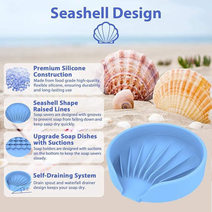 Self Draining Soap Dish, Silicone Suction Cup Soap Holder Tray Savers Container - Image 2