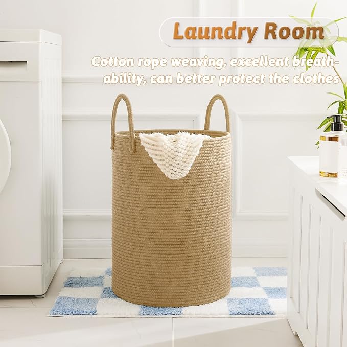 Laundry Basket, Woven Cotton Rope Laundry Hamper, 80L - Image 5